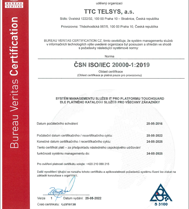 Certifikát ISO 20000